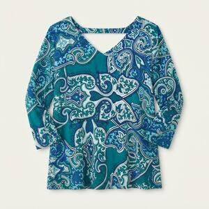 Chico's Travelers Womens L Boho Resortwear Artsy Slinky V-Neck Paisley Tunic